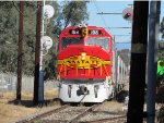 ATSF 108 shoves the Thomas train up the line